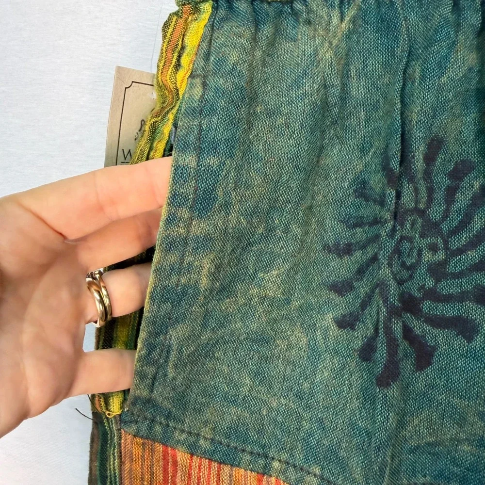 Windhorse Nepal Patchwork Cotton Cargo Pants Boho Hippie Festival Multi S/M NEW
